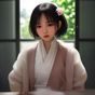 UI设计师明明的头像，年轻女性设计师，设计工作台背景